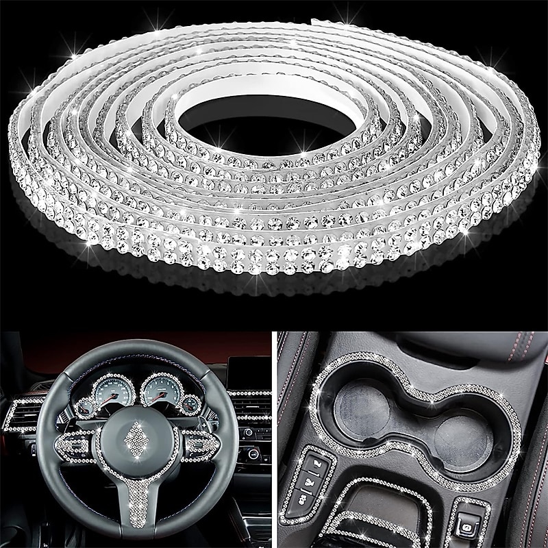 StarFire 5M Bling Car Trim Self Adhesive Bling Car Interior Exterior Car Accessories For Women Car Dashboard Decorations