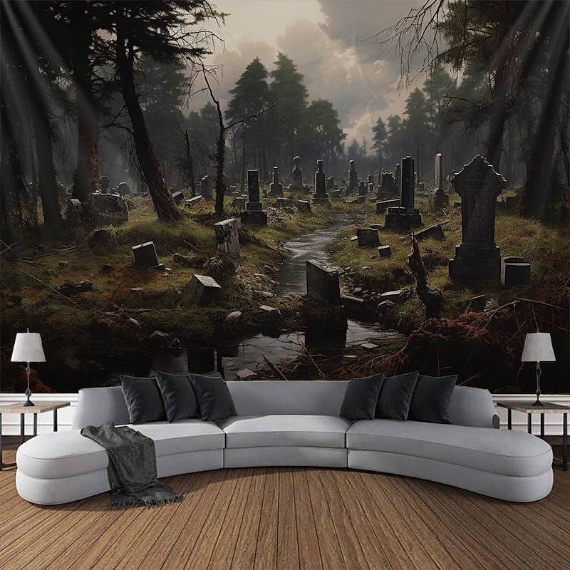 Halloween Graveyard Hanging Tapestry Wall Art Large Tapestry Mural Decor Photograph Backdrop Blanket Curtain Home Bedroom Living Room Decoration2