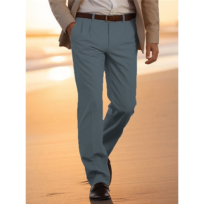 Men's Trousers Chinos Casual Pants Front Pocket Plain Comfort Breathable Business Casual Daily Fashion Basic Yellow Light Grey4