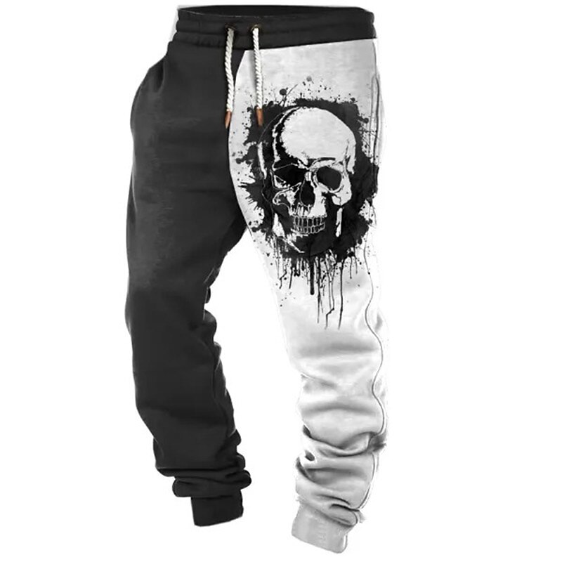Skull Gothic Men's 3D Print Sweatpants Joggers Pants Trousers Halloween Street Halloween Polyester White Orange Green S M L Mid Waist Elasticity Pants