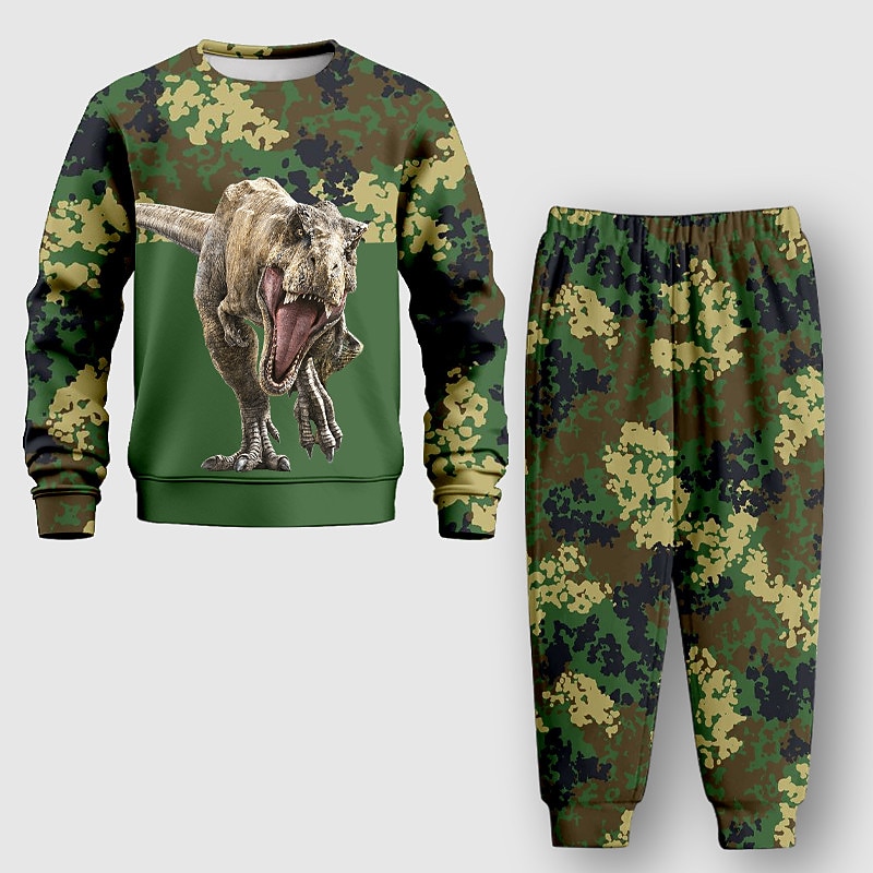 Boys 3D Dinosaur Camo Sweatshirt & Sweatpants Set Set Long Sleeve 3D Printing Fall Winter Active Fashion Cool Kids 3-12 Years Crew Neck Outdoor Vacation Street Regular Fit2