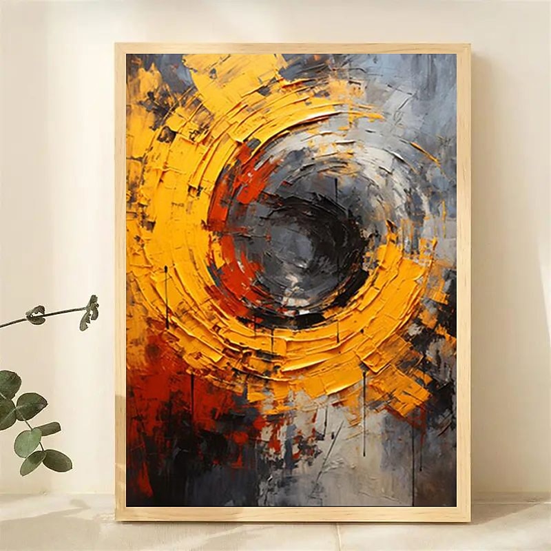 Abstract Bright Yellow Color Texture Thick Acrylic Painitng Large Size Palette Knife Oil Painting Canvas Wall Picture Art Rolled Canvas (No Frame)