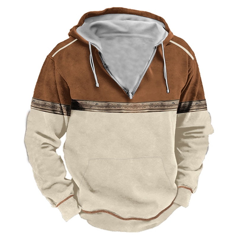 Men's Hoodie Zip Up Hoodies Wine Navy Blue Brown Beige Hooded Color Block Sports & Outdoor Daily Holiday Polyester Vintage Cool Casual Spring &  Fall Clothing Apparel Hoodies Sweatshirts  Long Sleeve2