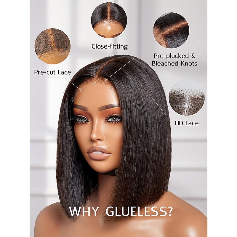 Bob Wig Human Hair Pre Cut Lace Undetectable Real 5x5 HD Lace Closure Wig Blunt Cut Bob Wig 180 Density  Wig Human Hair Pre Plucked Bleached Knots3