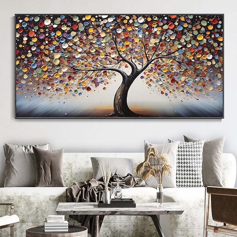 Hand Painted Wall Art Abstract Colorful Tree Canvas Oil Painting Handmade Textured Landscape  Painting Hand Painted Forest painting Home Decoration Decor Rolled Canvas