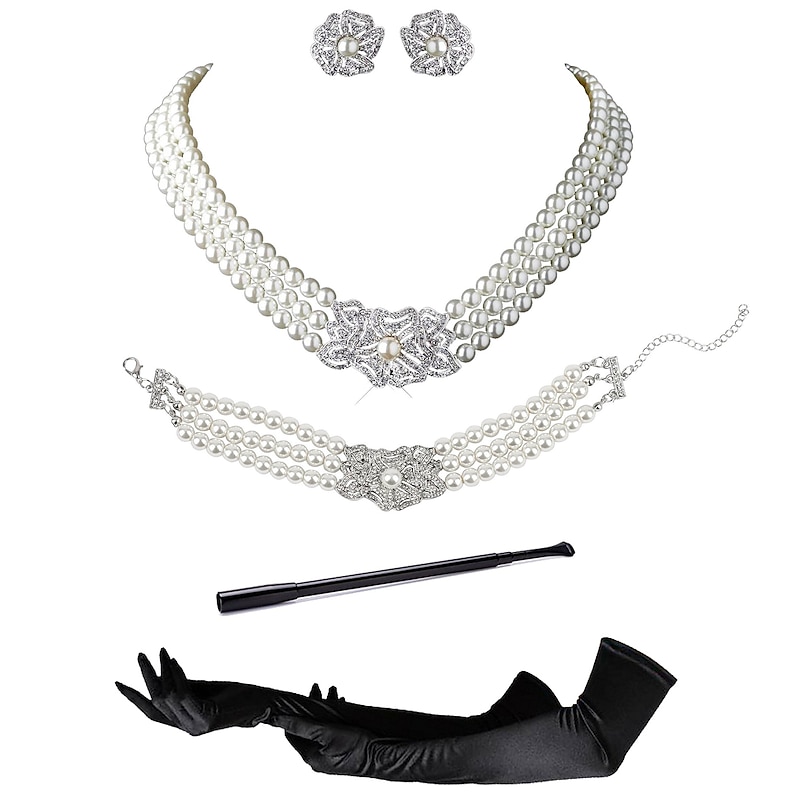 Vintage 1920s The Great Gatsby Accessories Set Charleston Wedding Guest Fancy Dress Women's Masquerade Wedding Reception Bachelorette Party Festival Adults' Gloves All Seasons3