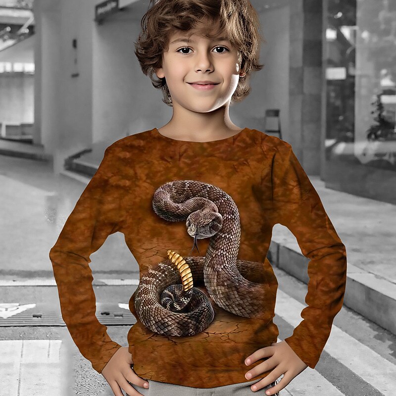 Boys 3D Animal Tee Long Sleeve 3D Print Fall Winter Sports Fashion Streetwear Kids 3-12 Years Outdoor Casual Daily Regular Fit2
