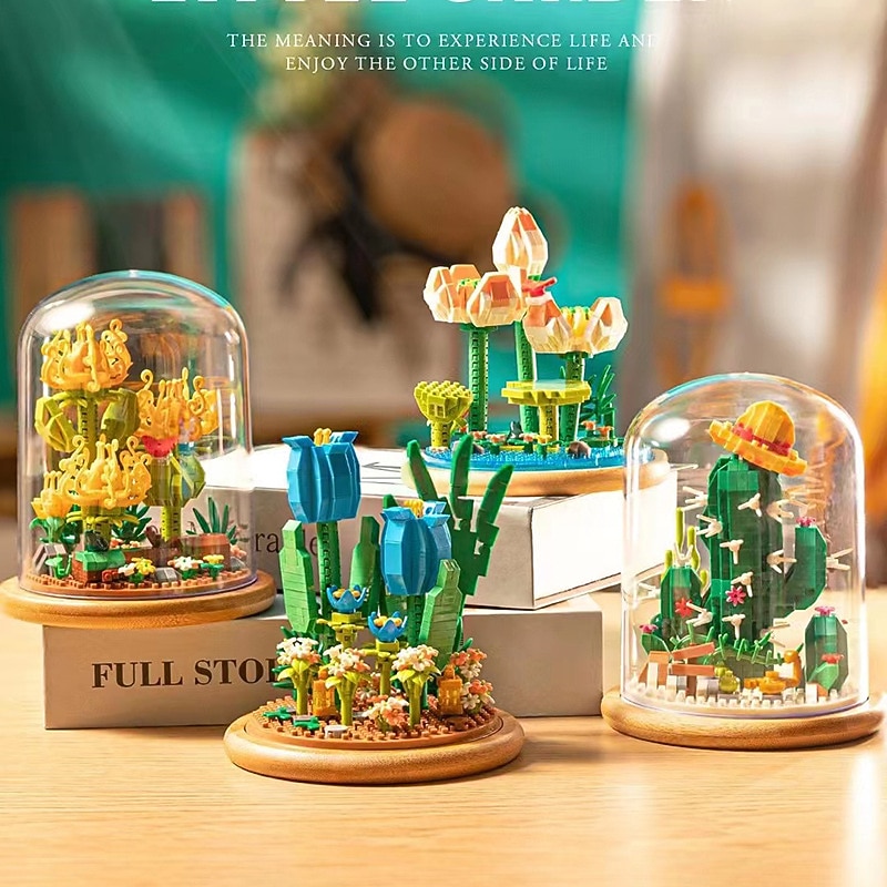 Women's Day Gifts Building blocks flower pots roses and assembly of immortal flowers DIY small particle building blocks creative desktop decoration toys Mother's Day Gifts for MoM4