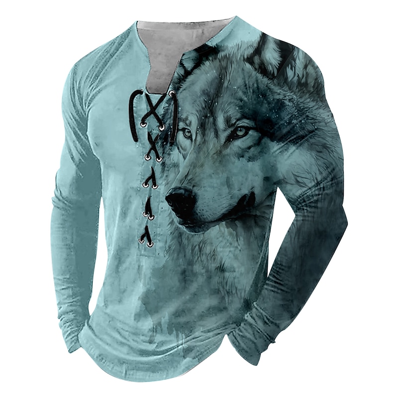 Men's Wolf Long Sleeve T shirt 3D Print Crew Neck Shirt Fashion Retro Vintage Outdoor Casual Holiday Blue Sky Blue Brown Fall Clothing Apparel Normal S M L XL XXL XXXL4