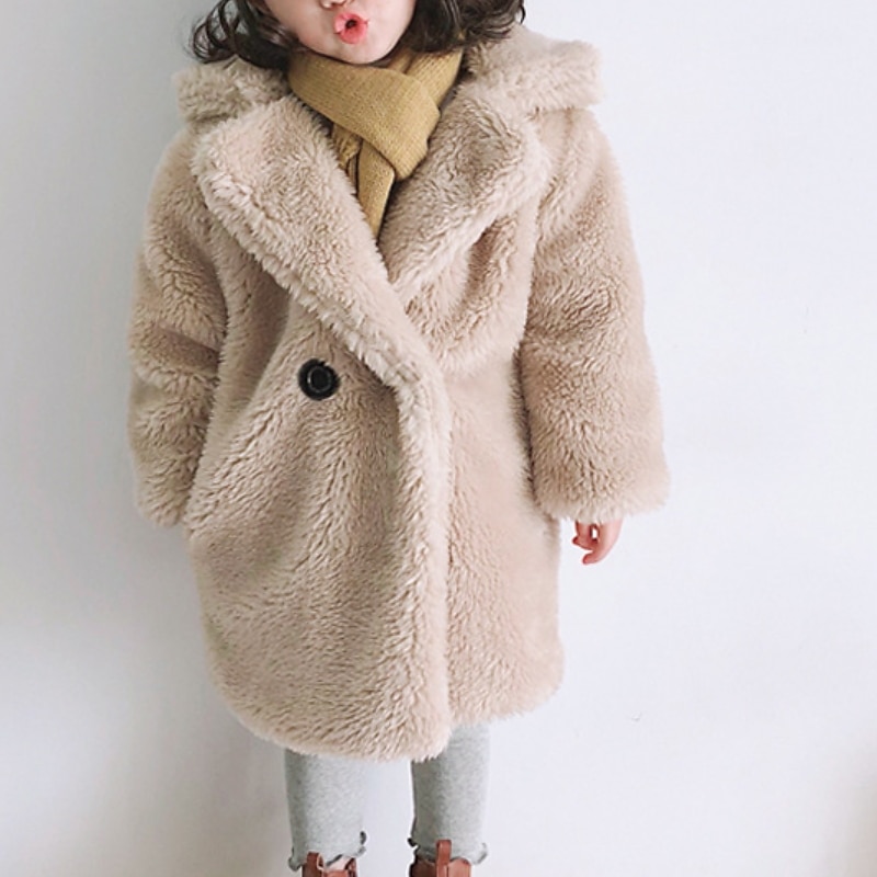 Kids Girls' Faux Fur Coat Solid Color Fashion Tassel Fringe Formal Coat Outerwear 2-12 Years Spring White Yellow Pink3