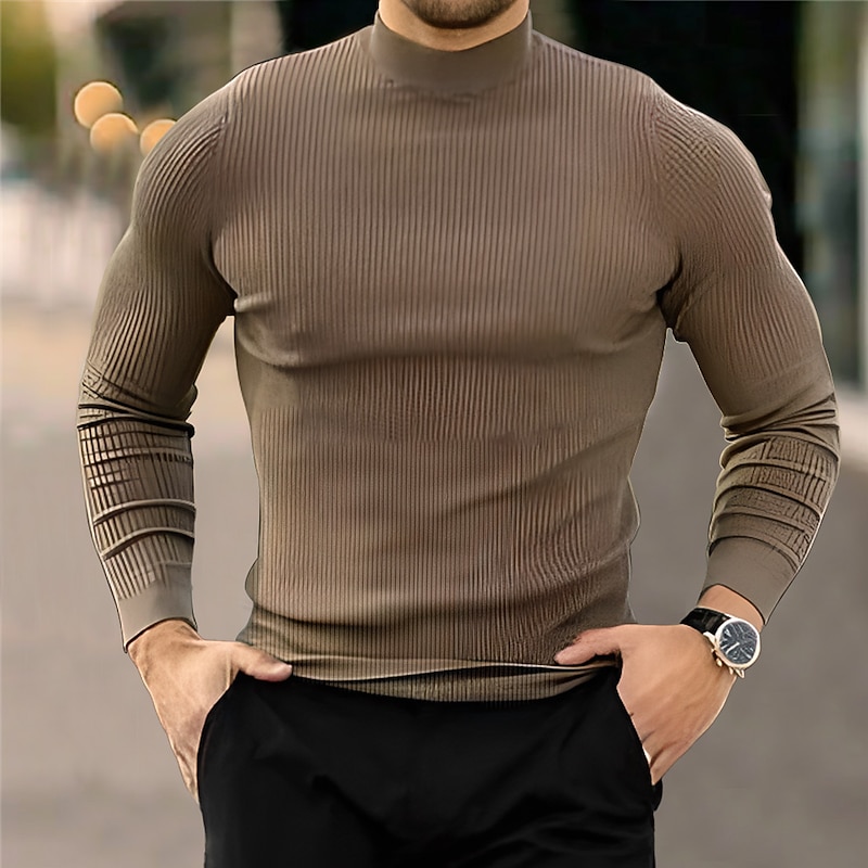 Men's Turtleneck Sweater Sweater Pullover Jumper Ribbed Knit Cropped Knitted Plain Turtleneck Fashion Keep Warm Daily Wear Vacation Clothing Apparel Fall & Winter Black Brown S M L