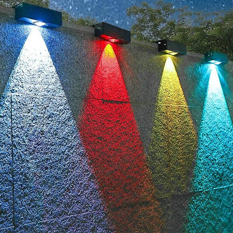 Solar Wall Wash Light RGB/Warm Lighting Outdoor Waterproof High Brightness Solar Wall Lamp Garden Yard Balcony Fence Garage Porch Wall Decoration 1/2/4pcs3