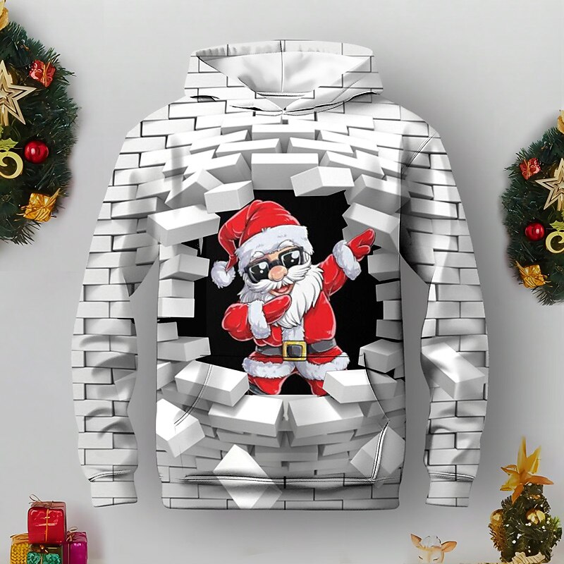 Boys 3D Santa Claus Hoodie Pullover Long Sleeve 3D Print Fall Winter Fashion Streetwear Cool Polyester Kids 3-12 Years Outdoor Casual Daily Regular Fit