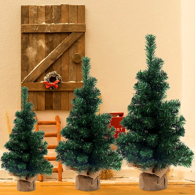 Artificial Mini Christmas Tree, Miniature Artificial Holiday Christmas Pine Tree with Cloth Bag Base for Home Office Christmas Party Desktop Tabletop Ornaments Decoration3