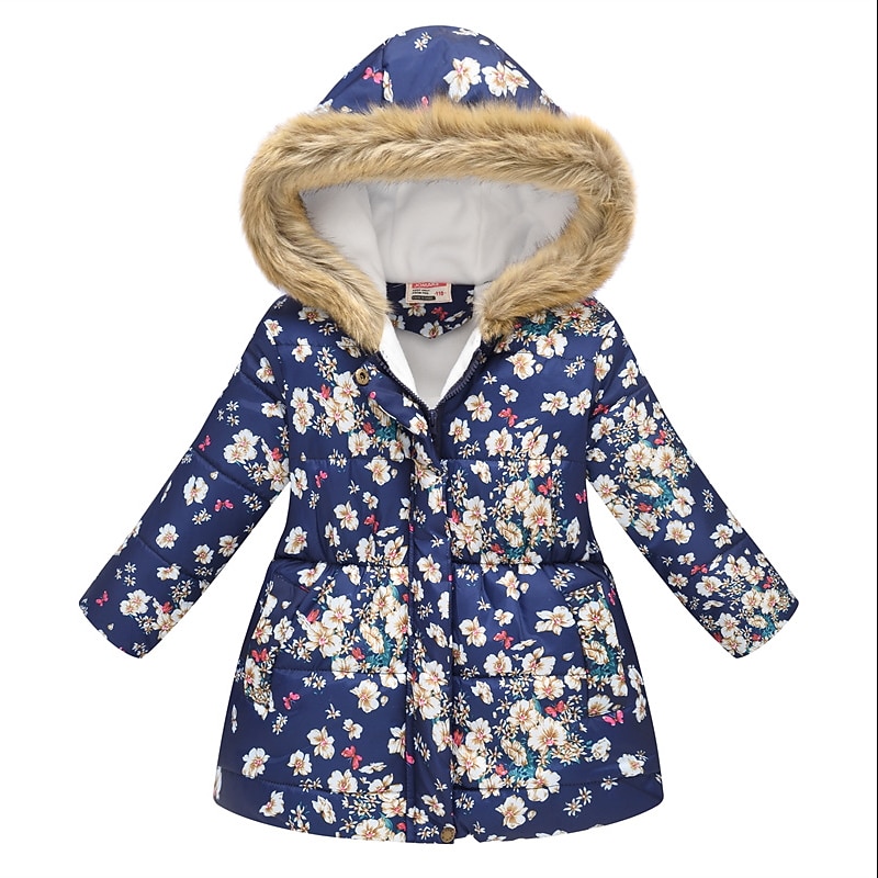 Kids Girls' Down Coat Graphic Fashion School Coat Outerwear 2-9 Years Spring 3164-3 red ink flower 3164-1 yellow flower 3002-6 light blue flowers2