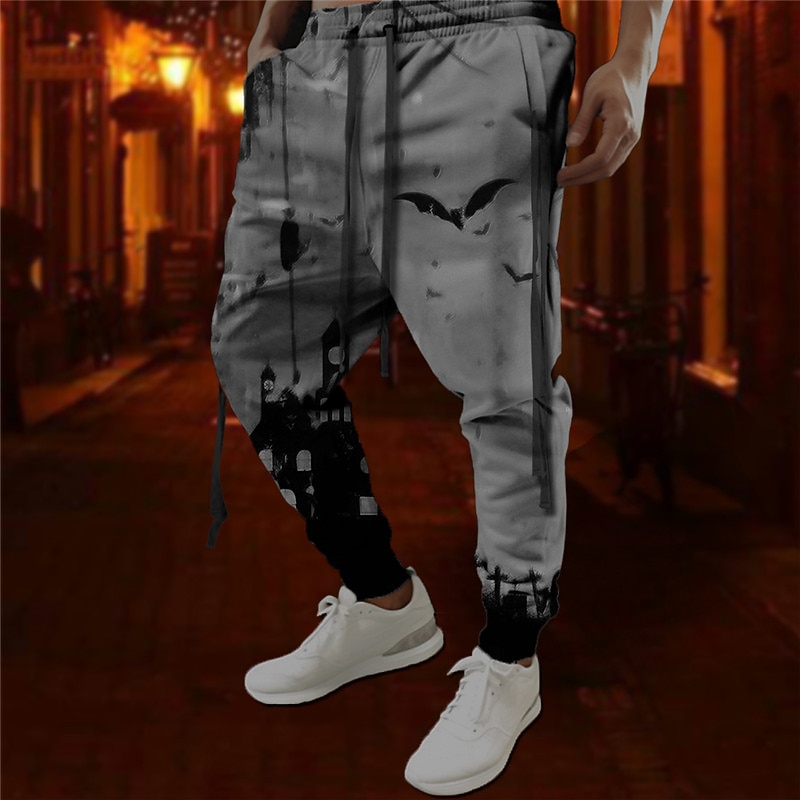 Bat Gothic Halloween Men's 3D Print Sweatpants Pants Trousers Halloween Halloween Polyester Red Orange Green S M L Mid Waist Elasticity Pants4