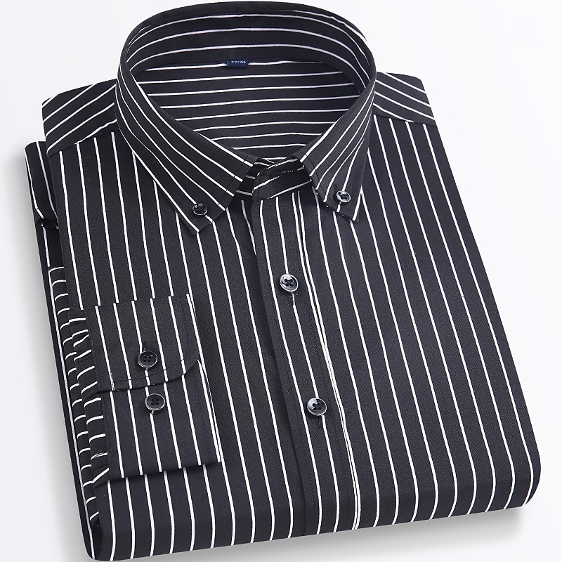 Men's Dress Shirt Button Down Shirt Non Iron Shirt Striped Shirt Stretch Stripe Wedding Office & Career Black White Yellow Dark Navy Long Sleeve Shirt Collar All Seasons Clothing Apparel Print4