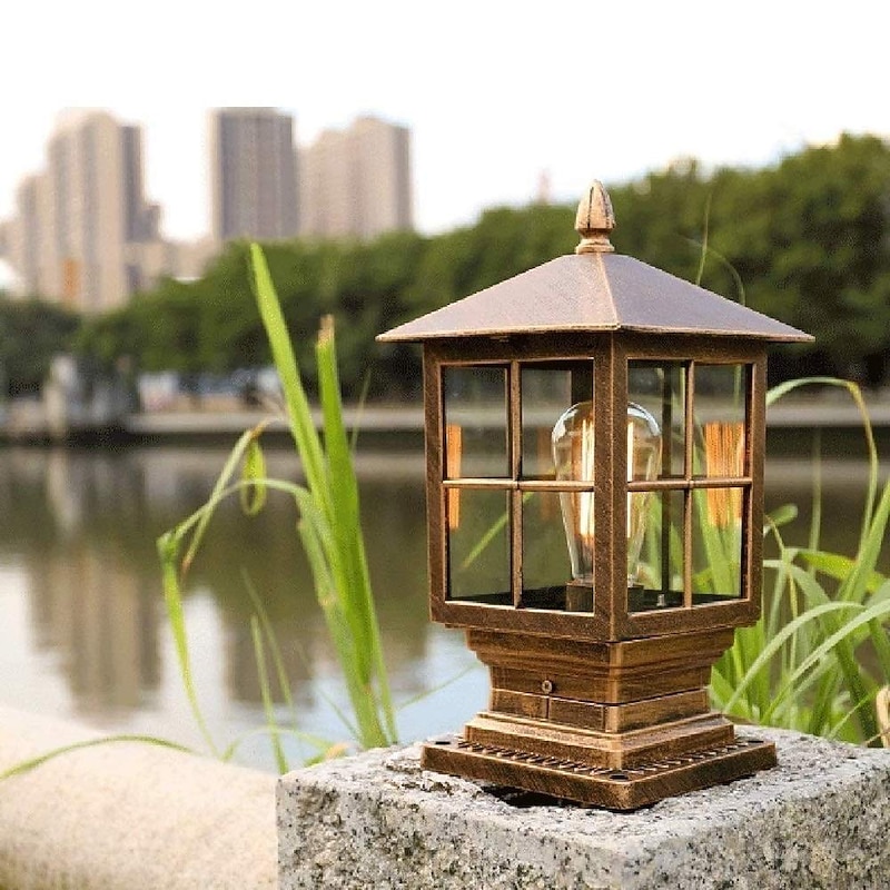 Outdoor Post Lamp Square Aluminum Waterproof IP54 Retro Courtyard Garden Villa Balcony Gate Column Decoration Parks Lawn Lantern E272