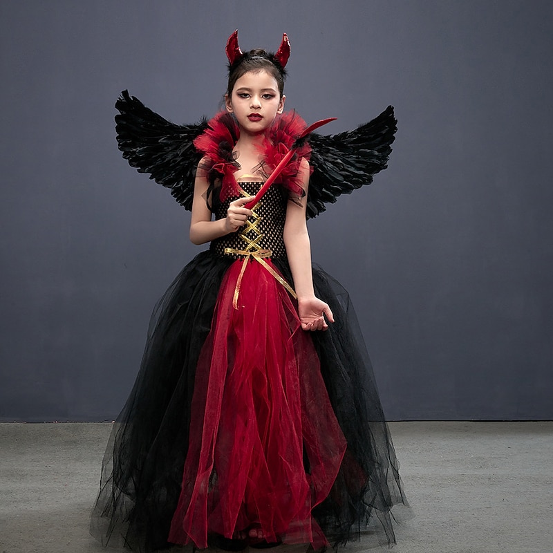 Witch Maleficent Devil Halloween Dress Cosplay Costume Tutu Walpurgis Night Cosplay Kid's Girls' Carnival Masquerade Mardi Gras Performance Party Halloween Easy Halloween Costumes Dress Up