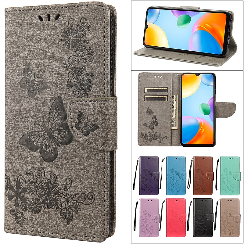 Phone Case For Samsung Galaxy S25 S24 S23 S22 S21 FE S21 Ultra Plus A54 A12 Wallet Case Flip Cover with Stand Holder Card Holder with Wrist Strap Butterfly PU Leather