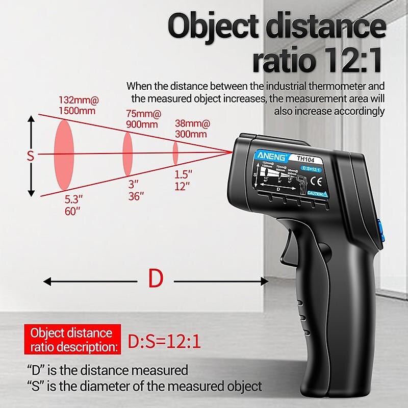 1PC -50C-550C (-58F-1022F)Non-Contact Digital Infrared Thermometer Gun Temperature Meter LCD Screen Pyromete(no Battery)3
