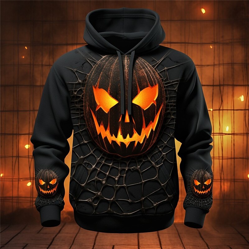 Men's Pumpkin Graphic Prints Hoodie Hoodies Sweatshirt Daily Classic Long Sleeve Hooded Halloween Holiday Going out #1 #2 Print Spring &  Fall Designer4