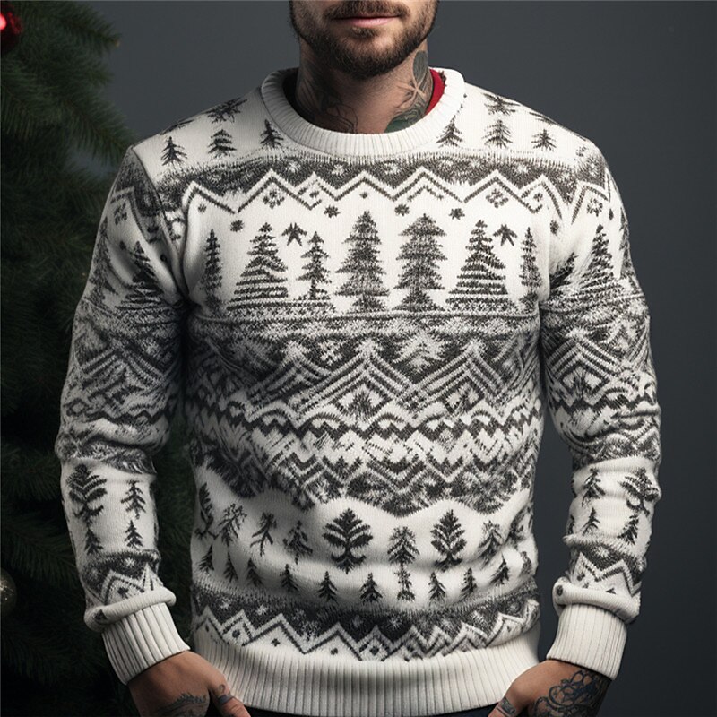 Ugly Christmas Sweater Men's Pullover Sweaters Jumper Santa Claus Knitwear Knitting Print New Years Eve Sweater Outdoor Daily Vacation Long Sleeve Crewneck Fall Winter White Red Green S M L