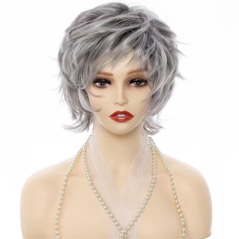 Short Wigs for White Women Grey Wig Synthetic Omber Silver Gray Wigs for Women Old Lady Wig Natural Hair Womens Wigs2