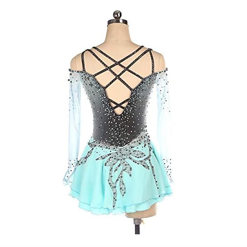 Figure Skating Dress Women's Girls' Ice Skating Dress Green Stretchy Training Competition Skating Wear Thermal Warm Crystal / Rhinestone Long Sleeve Ice Skating Figure Skating2