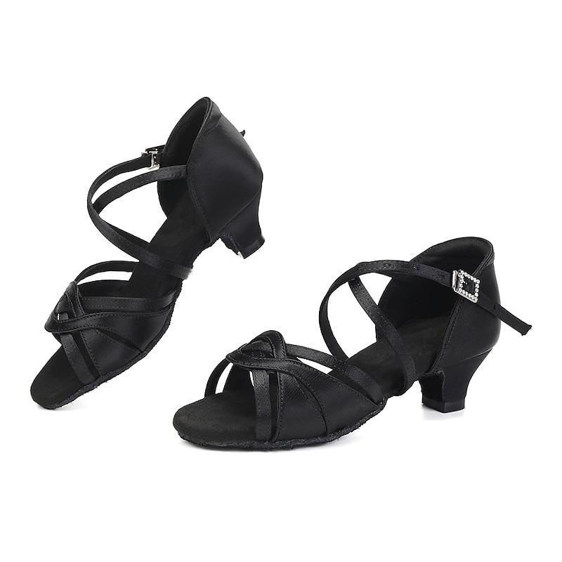 Girls' Latin Ballroom Dance Shoes Silk Salsa Tango Trainning Practice Dancing Shoes Low Heel 4cm3