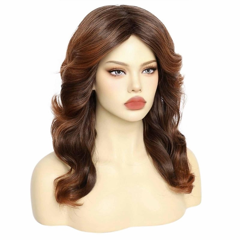 80s Vintage Wig For Women  Wig Cap Brown 70s Disco Wig for Women 80s Feathered Wigs with Long Curly Hair Synthetic Hair Wig Ladys Wigs for Costume Carnival Cosplay Parties Halloween Wigs4