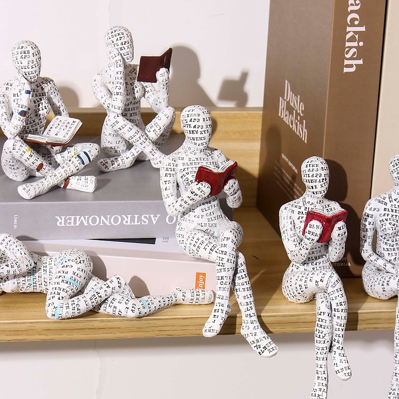 Modern Reading Woman Statue Pulp Molding Statuette Innovative Reading Ornaments Ornament Bookshelf Decoration2