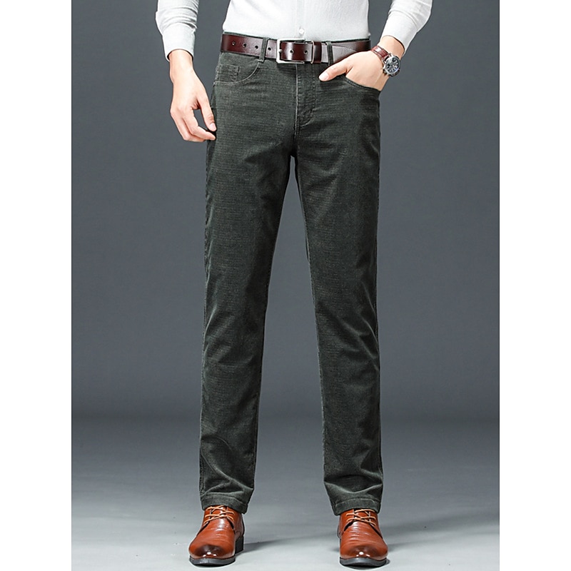 Men's Dress Pants Corduroy Pants Trousers Suit Pants Pocket Plain Comfort Breathable Outdoor Daily Going out Fashion Casual Black Army Green3