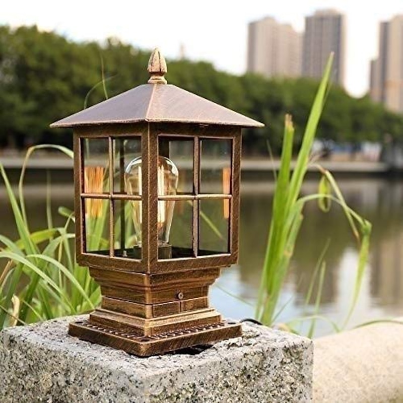 Outdoor Post Lamp Square Aluminum Waterproof IP54 Retro Courtyard Garden Villa Balcony Gate Column Decoration Parks Lawn Lantern E274