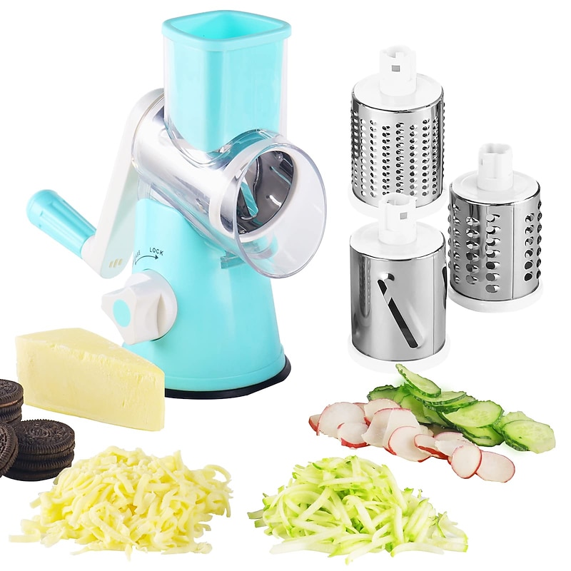 Manual Rotary Cheese Grater Kitchen Speed Round Tumbling Box Shredder Drum Vegetable Slicer Nuts Grinder for Veggie Potato Cucumber Carrot Chocolate for Pizza Hashbrowns Salad