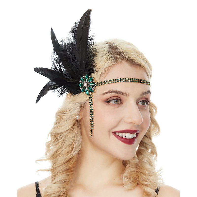 Vintage 1920s The Great Gatsby Flapper Headband Accessories Set Charleston Feather Fancy Dress Women's Masquerade Festival Adults' Gloves Headband All Seasons2
