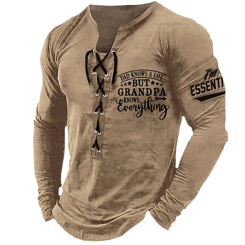 Men's Graphic Grandpa T Shirt Long Sleeve T shirt 3D Print Shirt Fashion Daily Outdoor Casual Holiday Going out Black White Burgundy Spring &  Fall Clothing Apparel S M L XL 2XL 3XL