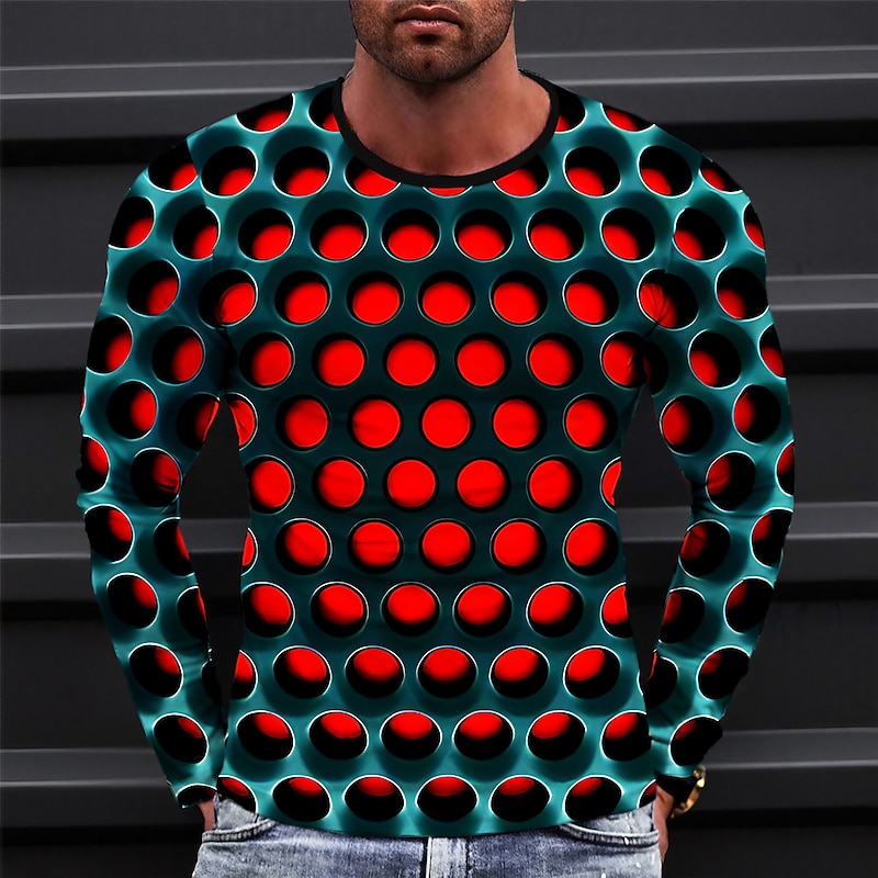 Men's Graphic Geometic T Shirt Long Sleeve T shirt 3D Print Crew Neck Shirt Fashion Designer Casual Sports Outdoor Holiday Going out Yellow Blue Red Spring &  Fall Clothing Apparel S M L XL 2XL 3XL