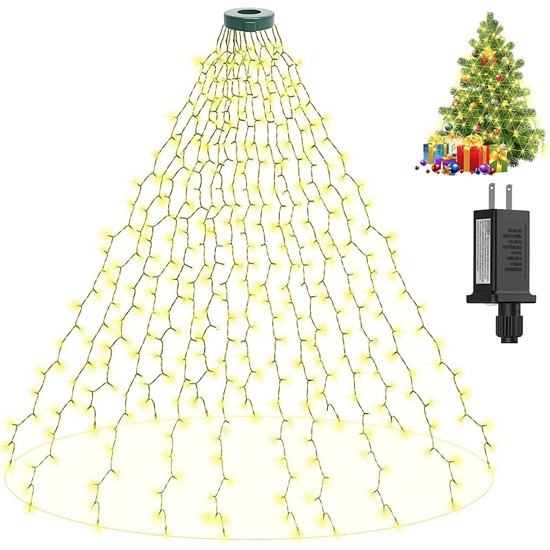 String Lights LED Christmas Tree with Ring 400LED Christmas Tree Lights with 16 Strands 2m Christmas Tree String Lights Christmas Lights String Lights for 150cm-240cm Tree2