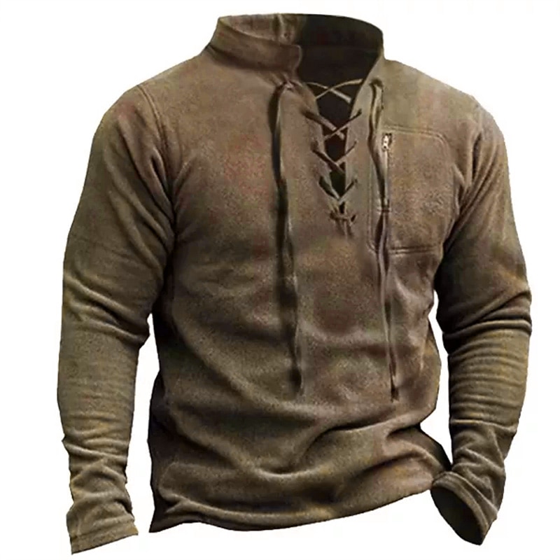 Men's Sweatshirt Pullover Tactical Army Green Navy Blue Brown Gray Standing Collar Sports Lace up Going out Streetwear Vintage Streetwear Casual Fall Winter Clothing Apparel Hoodies Sweatshirts  Long4