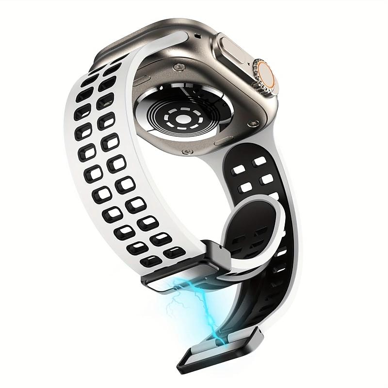 Smart Watch Bands For Apple Watch 44mm 40mm 49mm 38mm 45mm 41mm 42mm Womens Mens Sport Two-Tone Silicone Strap + Magnetic D-Clasp Replacement Wristband For Apple Watch Series 8/Ultra/7/SE/6/ 5/4/3/2/14