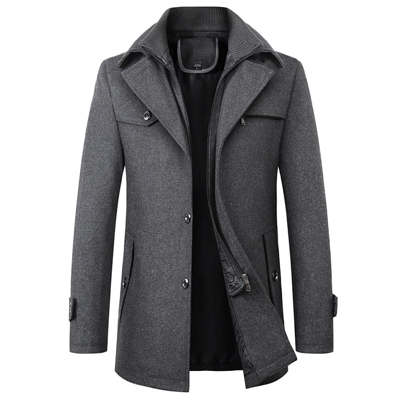 Men's Winter Coat Wool Coat Trench Coat Outdoor Daily Wear Fall & Winter Woolen Thermal Warm Windbreaker Outerwear Clothing Apparel Fashion Streetwear Plain Pocket Lapel Single Breasted2
