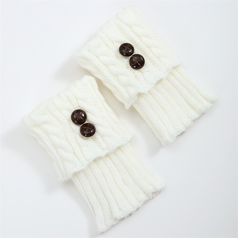 1 Pair Women Solid Warm Boots Cover Foot Covers Autumn and Winter Knitted Twist Button Short Leg Pads Knee Socks Boots Cover2