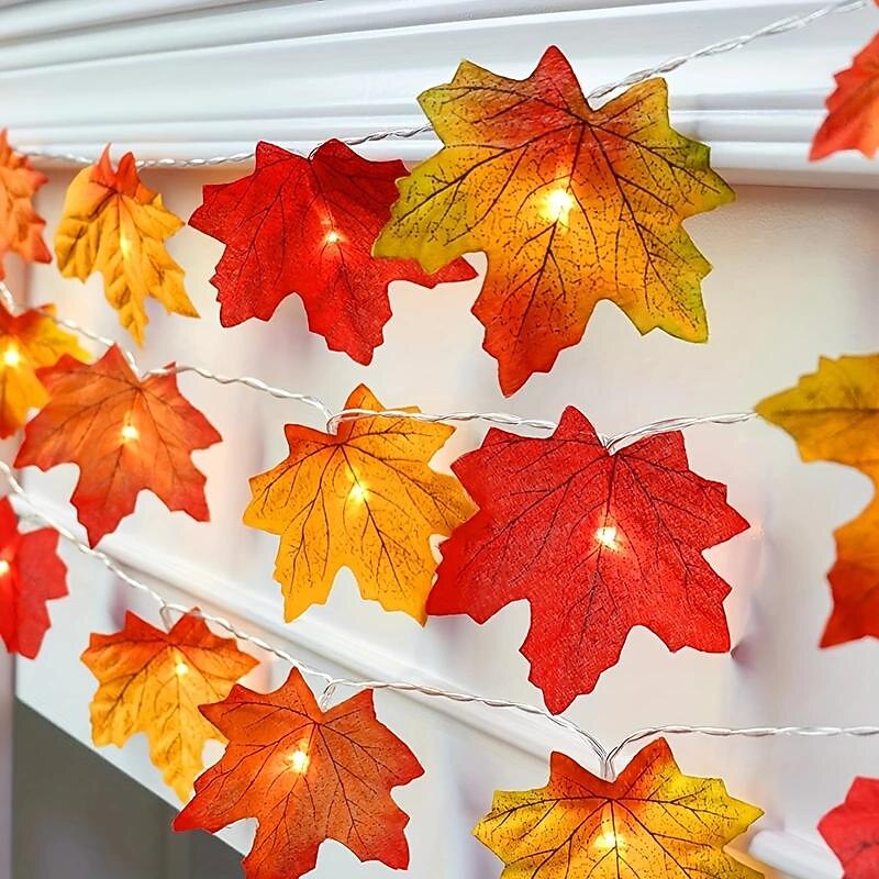Maple Leaf Lantern String Halloween Fall Thanksgiving Lantern String 6M 40 LEDs 3M 20LEDs 1.5M 10LEDs Battery or USB Powered Indoor and Outdoor Garden Decorative Light String4