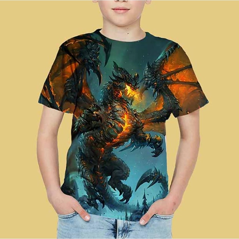 Boys 3D Animal Dragon T shirt Short Sleeve 3D Print Summer Active Cool Kids 3-12 Years School Outdoor Daily Regular Fit
