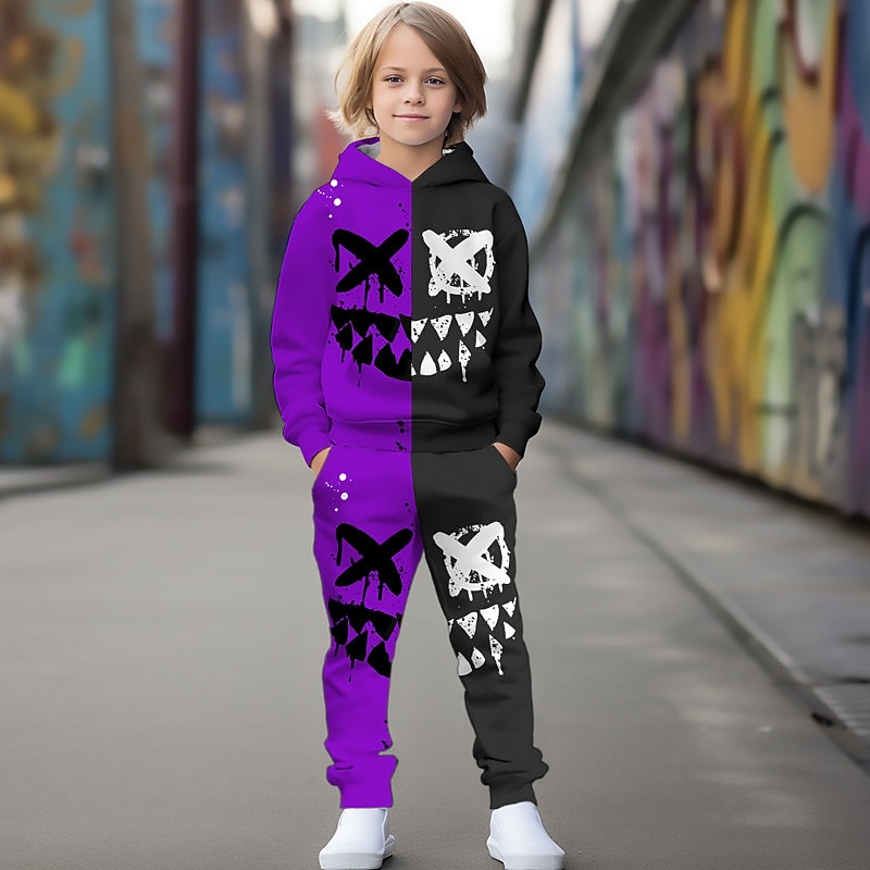 Boys 3D Abstract Hoodie & Sweatpants Set Set Long Sleeve 3D Printing Fall Winter Active Fashion Cool Kids 3-12 Years Outdoor Vacation Street Regular Fit3