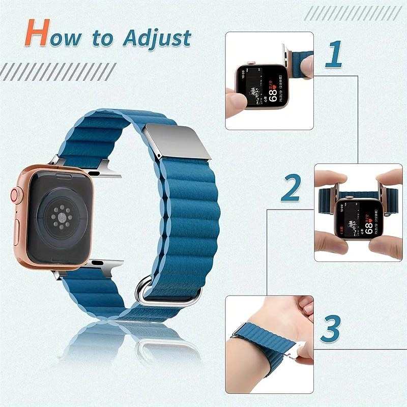 2023 New Genuine Leather Magnetic Loop Bracelet For Apple Watch Series 8 7 6 5 SE - Fashionable & Ultra-Luxurious Replacement Strap For 38/40/42/44/45/49mm Smart Watches4