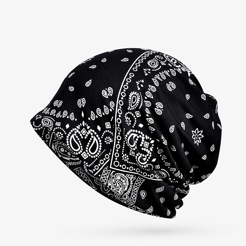 Unisex Beanie Hat Knit Beanie Black White Polyester Print Travel Outdoor Vacation Pattern Windproof Warm
