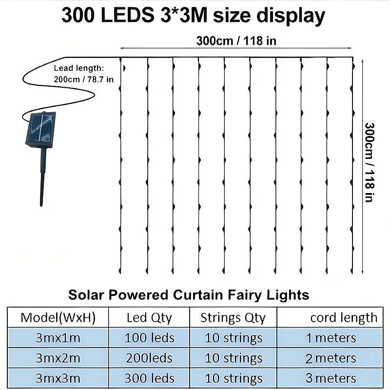 1pc Solar Curtain Lights Outdoor Light 8 Lighting Modes Waterproof Waterfall Fairy Light String Window Wall Hanging Solar Patio Light Outside Wedding Party Christmas Decor, Halloween Decorations Light4