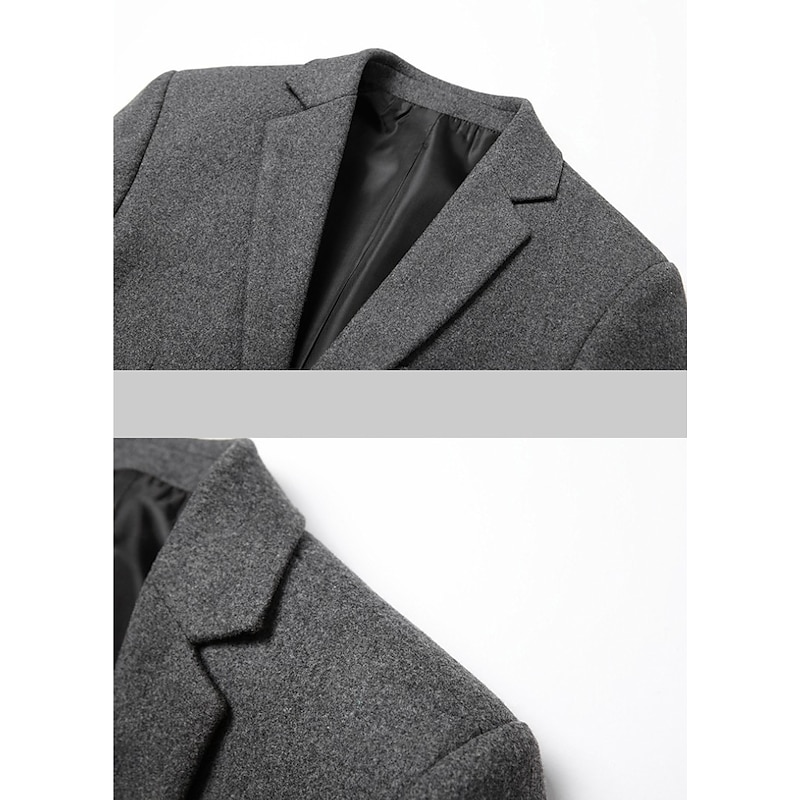 Men's Blazer Business Wedding Party Fashion Casual Winter Spring &  Fall Wool Blend Plain Pocket Casual / Daily Single Breasted Blazer Black Burgundy Navy Blue Gray4